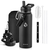 RAYMYLO bottle front view showing 40 oz capacity and powder coat benefit