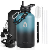RAYMYLO front view of 64 oz bottle showing capacity and finish - durable hydration