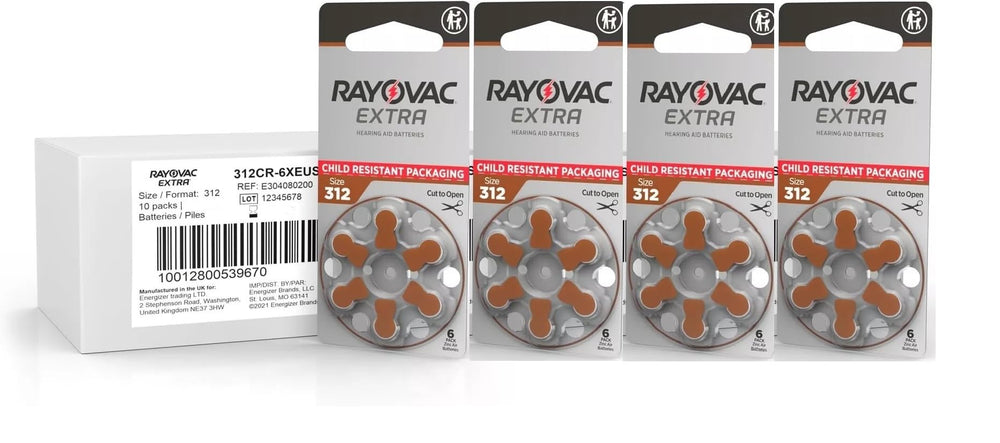Rayovac front package showing 80 size 312 batteries and child-resistant blister