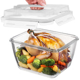 Razab front view of large glass container showing capacity and lid, ensures reliable storage