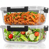 Razab two-pack glass containers front view showing lids and capacity benefit