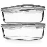 Razab front view of glass containers showing size and locking lids for organized storage