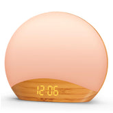 REACHER front view showing wood grain clock and elegant bedside benefit