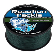 Reaction Tackle front spool showing moss green braid and full capacity benefit