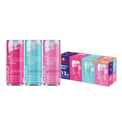Red Bull variety pack front box showing three edition cans and convenience