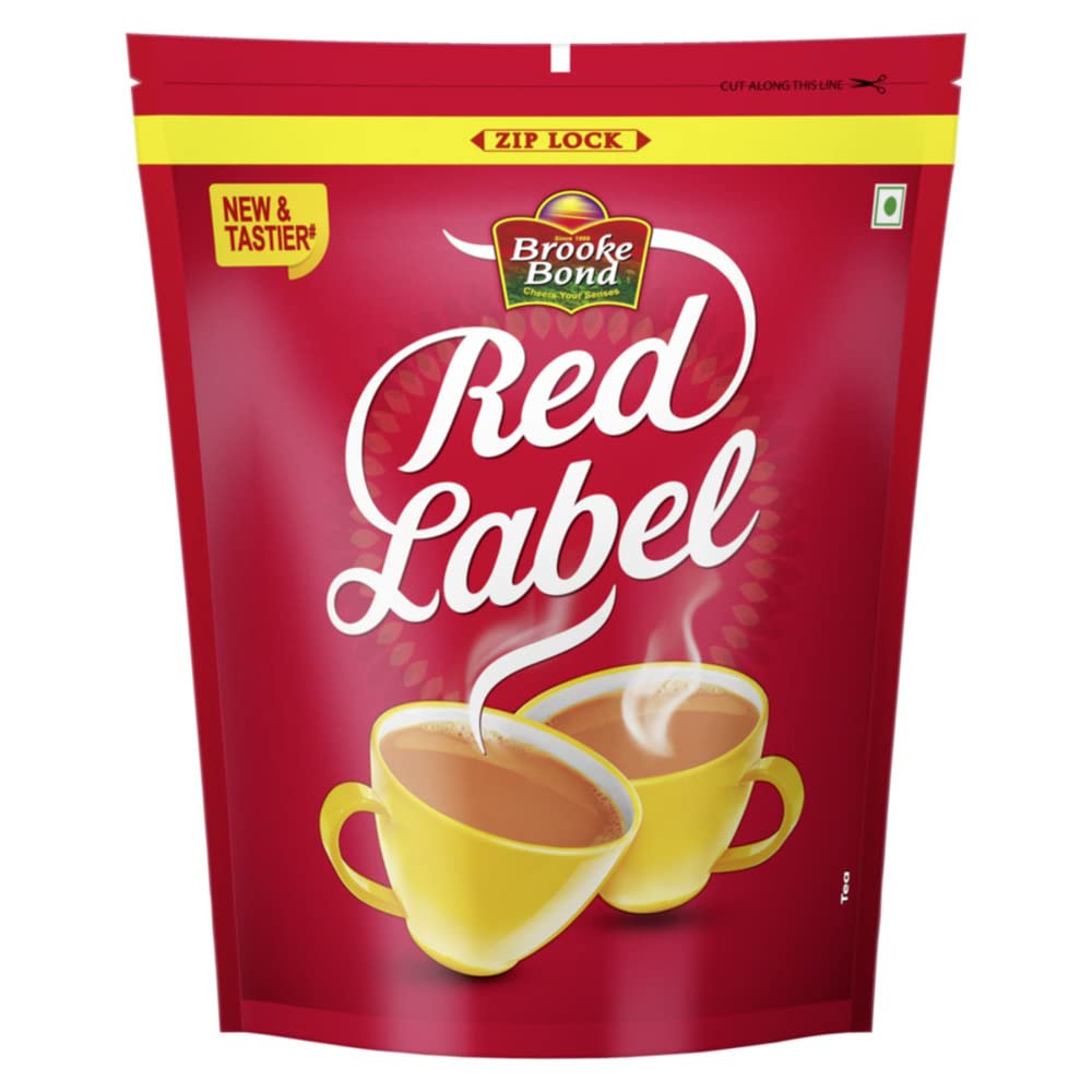 RED LABEL Brooke Bond front packaging showing bag and brand benefits