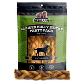 Redbarn bag front view showing braided bully sticks, highlights product value