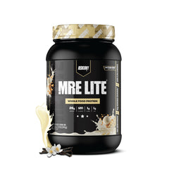 REDCON1 front packaging of MRE LITE Vanilla Milkshake showing product benefits