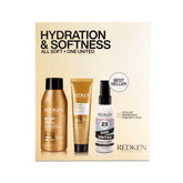 Redken All Soft mini front packaging showing trio and travel convenience