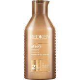 Redken front bottle showing All Soft shampoo for soft, hydrated hair