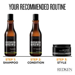 Redken Brews bottle in hand during shampooing demonstrating easy application
