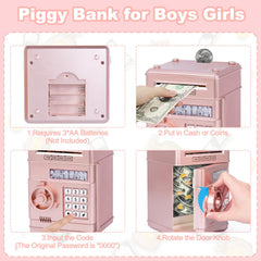 Refasy piggy bank open door revealing high-capacity coin storage for saving