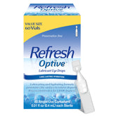 Refresh OPTIVE front packaging showing 60 single-use vials and benefits