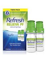 Refresh RELIEVA PF front packaging showing twin bottles for convenient relief
