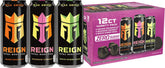 REIGN 12-pack front packaging showing variety and convenience