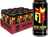 Reign cherry limeade front can showing branding and nutrition benefits