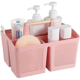 rejomiik front view pink caddy showing organized toiletries benefit portability