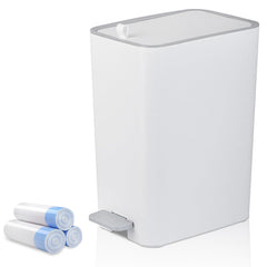 rejomiik front view of white slim trash can shows compact design benefit