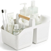 rejomiik front view of white caddy showing organized bottles and easy access