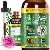 Rejuvica Health VitaLiver front bottle showing clear branding and easy dosing