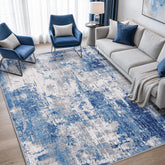 RELEANY front view of 5'x7' rug shows abstract blue gray design and modern look