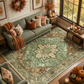 RELEANY front view of 8x10 sunflower rug showing vintage color and full design benefit