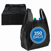 Reli front packaging showing 350 black t-shirt bags and value pack benefit