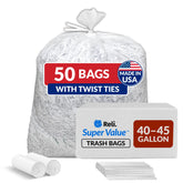 Reli front packaging showing 50-count clear bags and twist ties for quick seals
