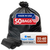 Reli front packaging showing 50-count heavy-duty bags and benefits