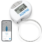 RENPHO front view of smart measuring tape showing compact case and branding benefit portability
