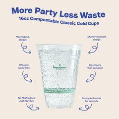 Repurpose Compostables stacked cups highlighting space-saving storage benefit