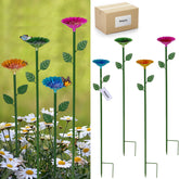 Retyion front view showing four colorful bee watering stations enhancing curb appeal