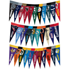 Rico Industries front view of complete NFL mini pennant set, shows all teams