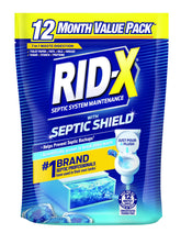 RID-X front packaging showing 12 month supply and easy monthly use benefit