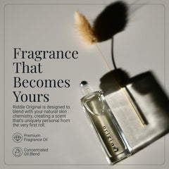 Riddle perfume oil texture puddle showing rich alcohol-free formula