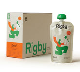 Rigby front packaging showing grass-fed beef pouch and easy-open cap, convenient for everyday use
