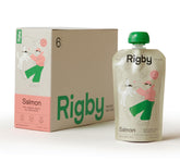 Rigby front pouch showing wild‑caught salmon, clear benefits for flavor
