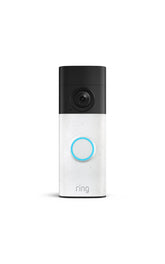 Ring front view in speckled white showing sleek camera and button for curb appeal