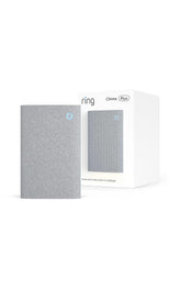 Ring Chime Plus front view showing white housing and speaker, enhances alert audibility