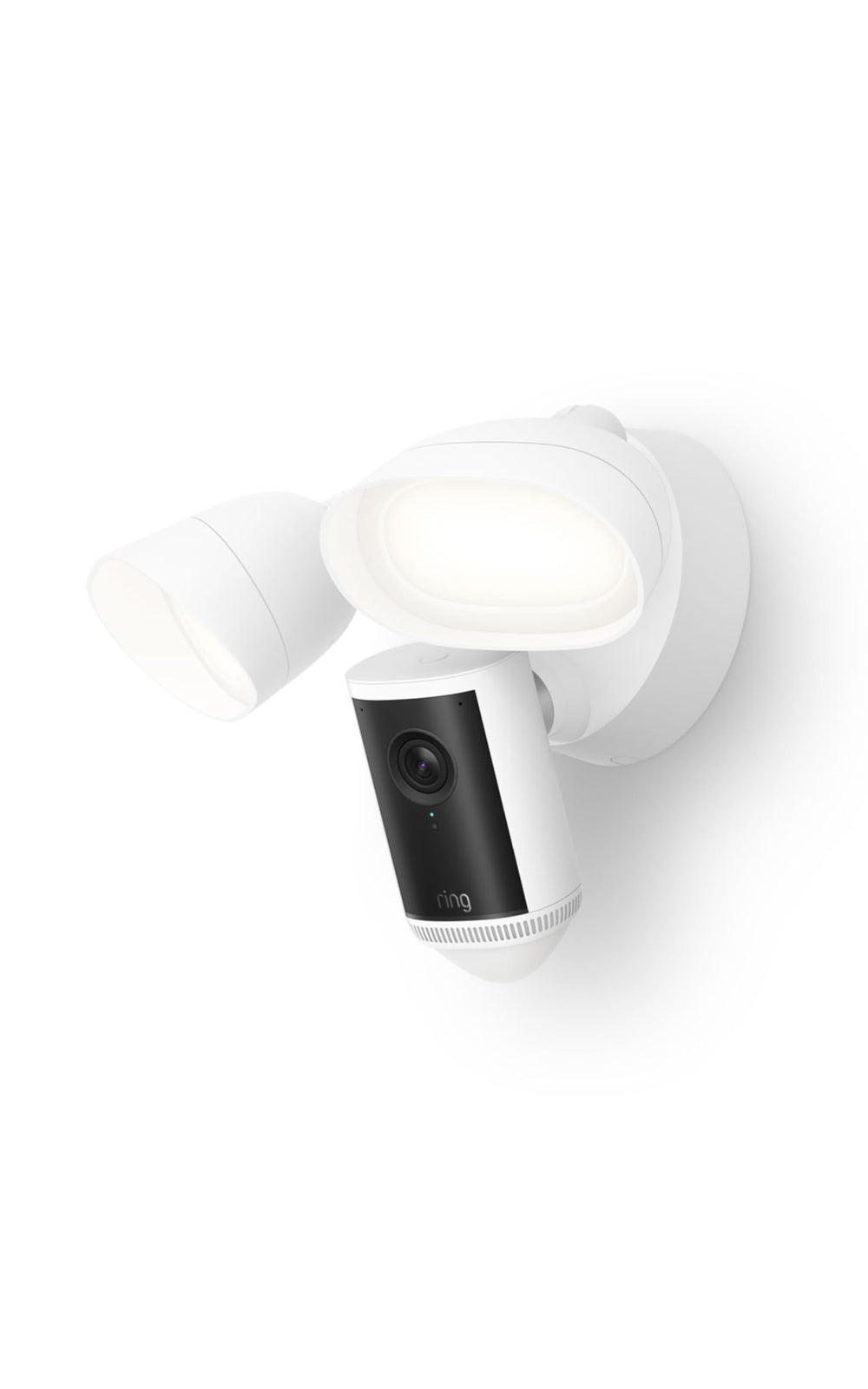 Ring front view of camera showing integrated lights and lens, improving visibility