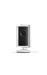 Ring front view showing compact white camera and clear home monitoring benefit
