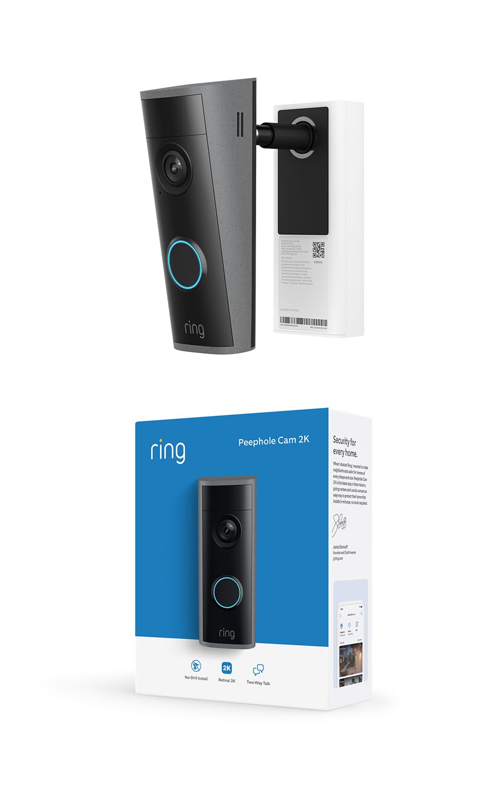 Ring Peephole Cam front view showing speckled gray finish and clear field of view