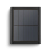 Ring solar panel front view showing sleek black panel and mounting arm, keeps cameras powered