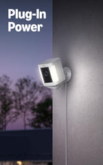 Ring Spotlight Cam Plus quick release battery pack being swapped for easy power