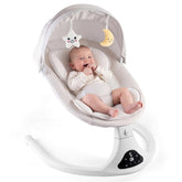 RIVIPLOU front view of swing showing cozy seat and frame benefit: calming