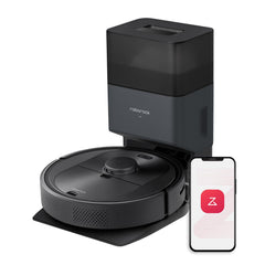 roborock Q5+ front view showing sleek design and low profile, easy fit under furniture