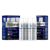 Rogaine front packaging showing four-can supply and clear usage benefit