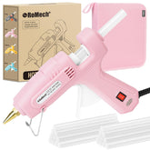 ROMECH pink glue gun front view showing compact body and ergonomic grip for comfortable crafting
