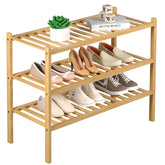 ROMGUAR CRAFT front view of bamboo shoe rack showing compact storage benefit