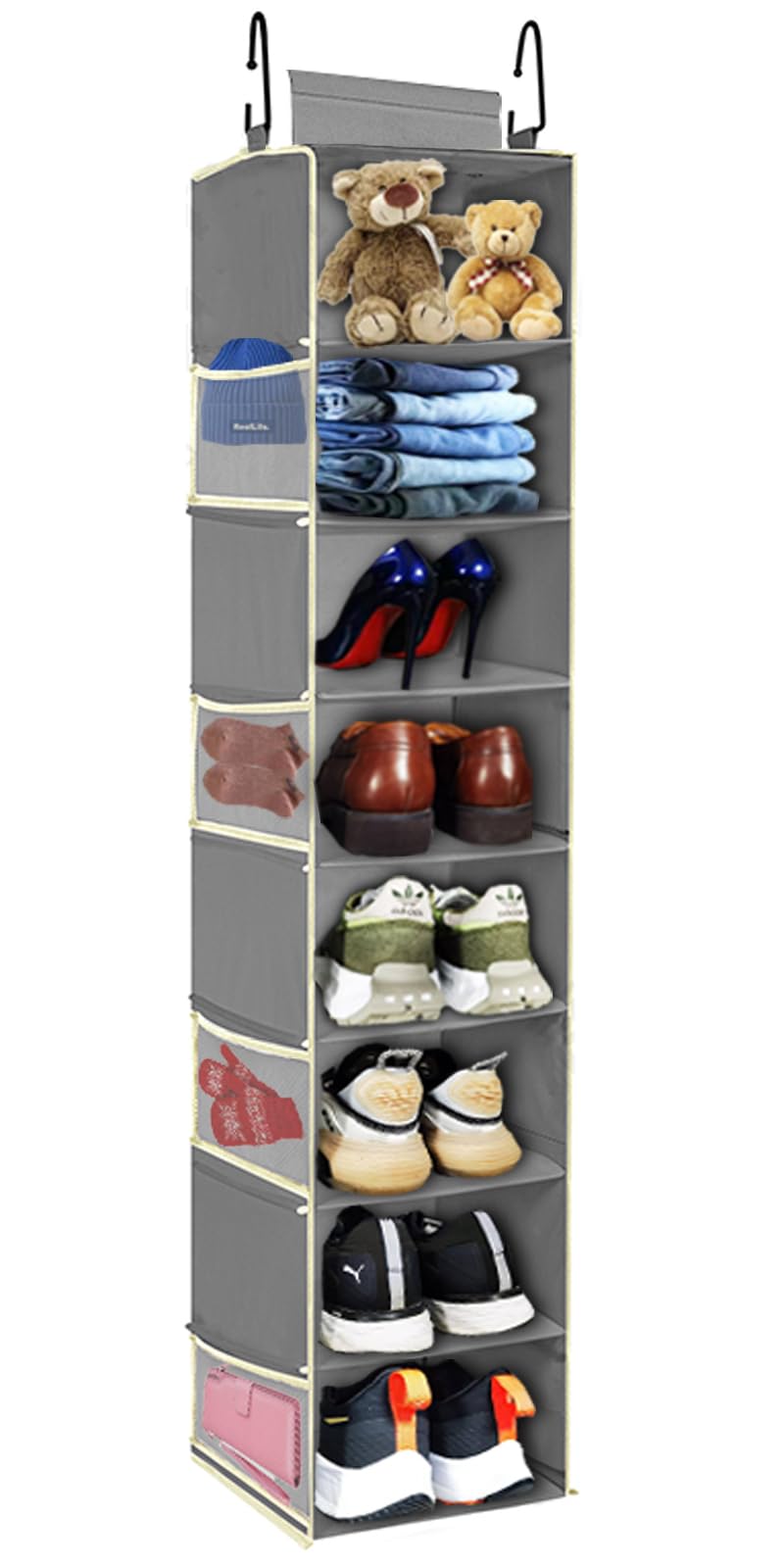 roomtalk front view of full 8-shelf organizer showing storage benefit